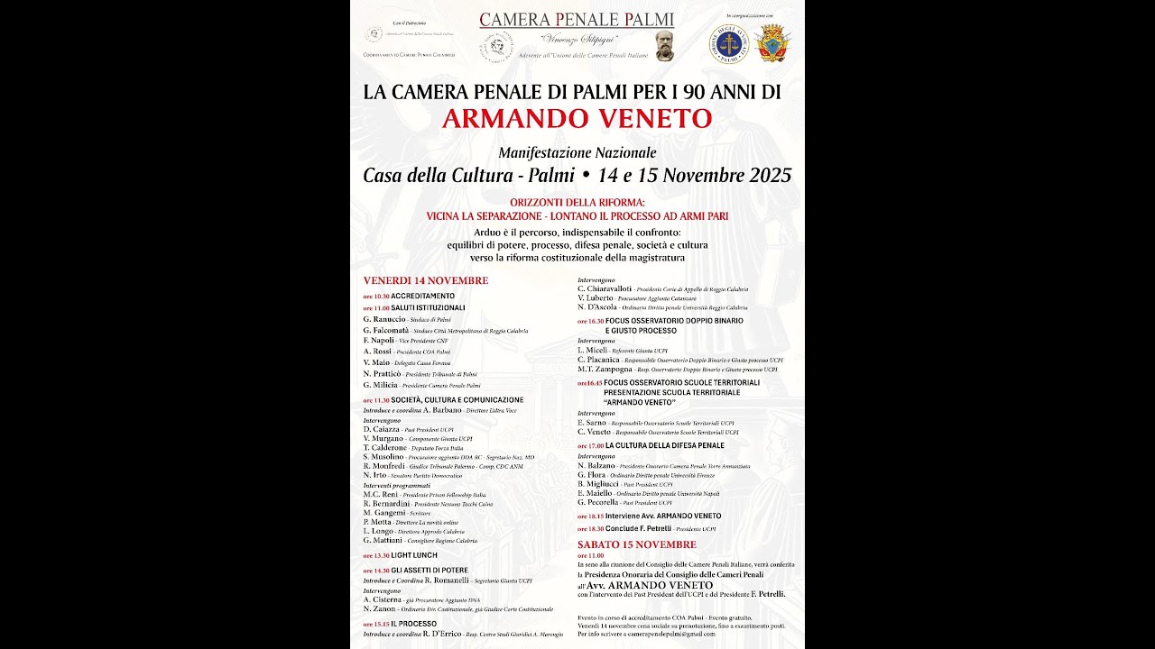 La Camera Penale di Palmi per i 90 anni di ARMANDO VENETO