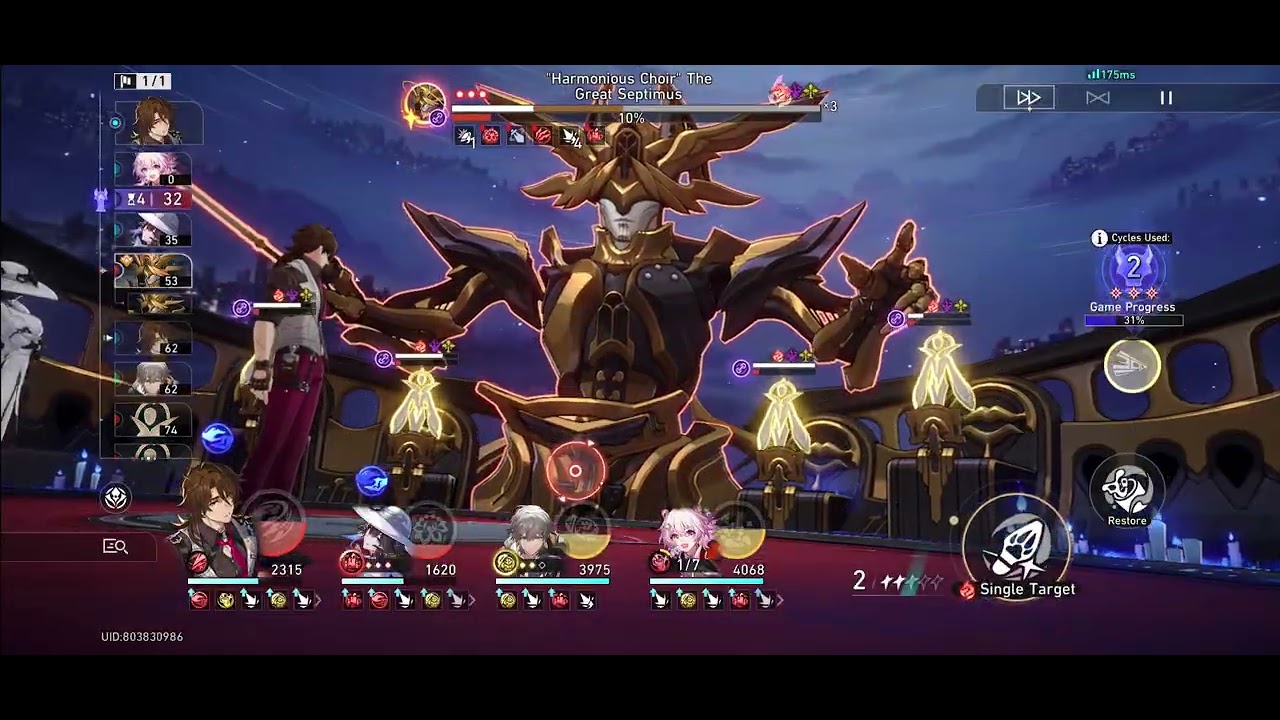 Gallagher Carry 1 Cost King Clear: Anomaly Arbitration 3.8 (30m Septimus, 1 Star) | Honkai Star Rail