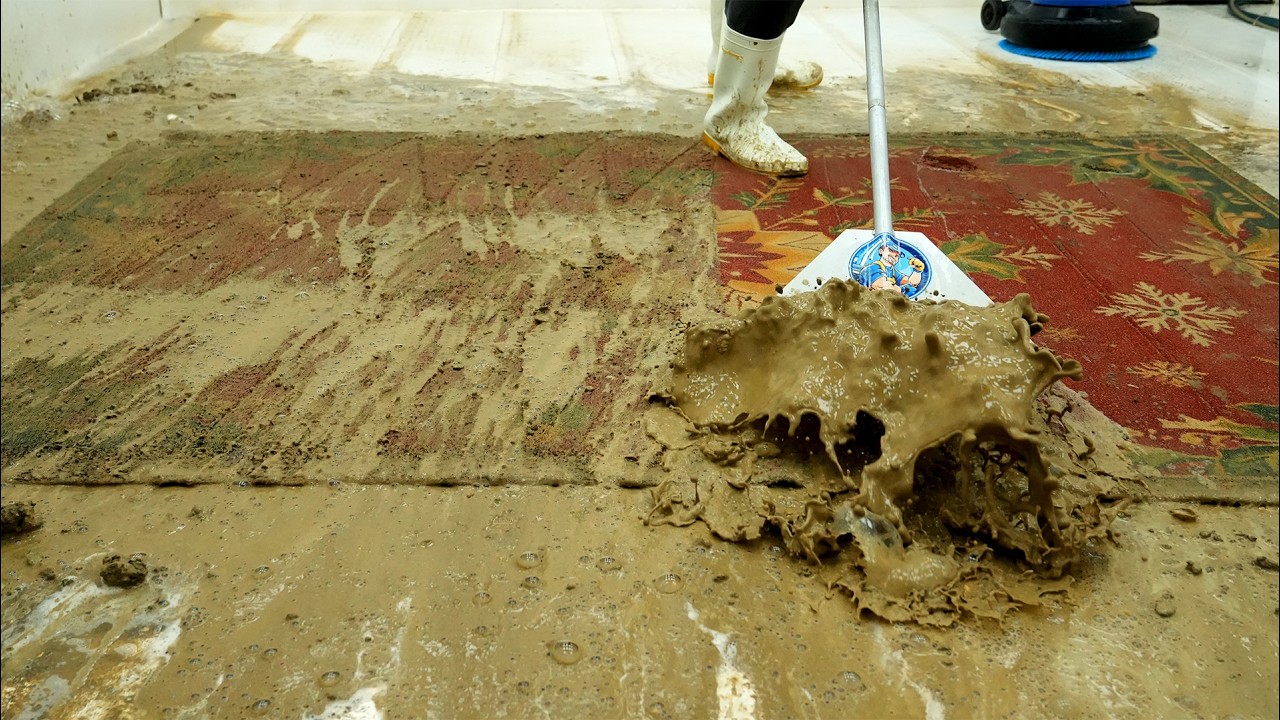 Filthiest, Dark Mud, Poured From This Flooded Rug | Carpet Cleaning Satisfying ASMR, Rug Restoration