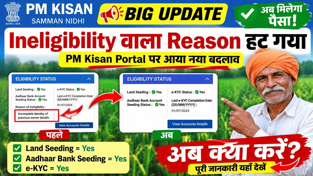Pm kisan new update | PM Kisan Big Update Ineligibility वाला Reason हट गया! | Previous owner Problem