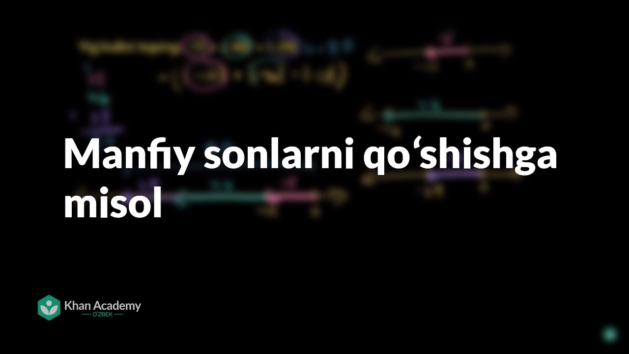 Manfiy sonlarni qoʻshishga misol | Manfiy sonlar | Arifmetika | Khan Academy Oʻzbek