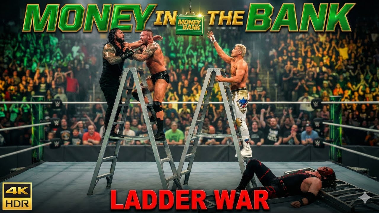 Money in the Bank Ladder Match Chaos | Roman vs Orton vs Rhodes vs Kane| No Commentary | 4K HDR