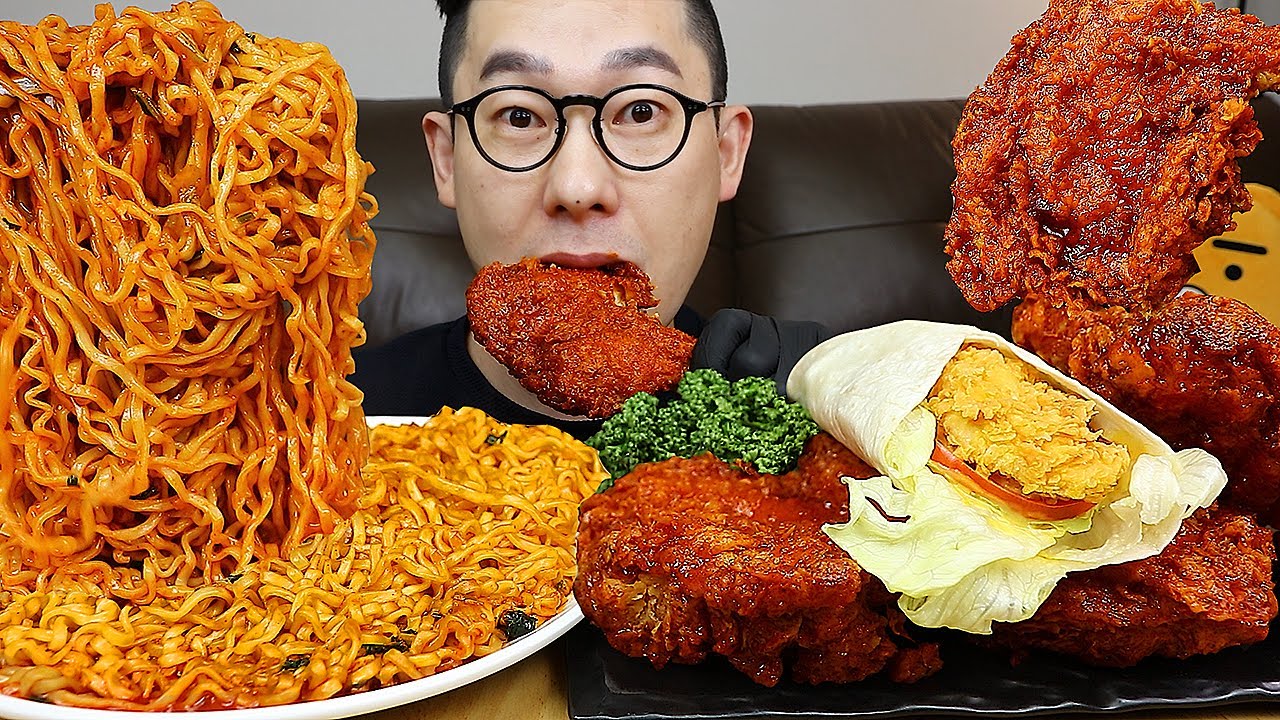 ASMR MUKBANGㅣ🍗SPICY FRIED CHICKEN & /STIR-FRIED SPICY SEAFOOD NOODLESㅣEATING SHOW