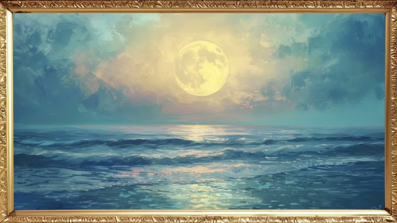 tack  :Moonlit Ocean Frame TV Art 4K | Calm Night Sea Oil Painting | Silent golden  Screensaver