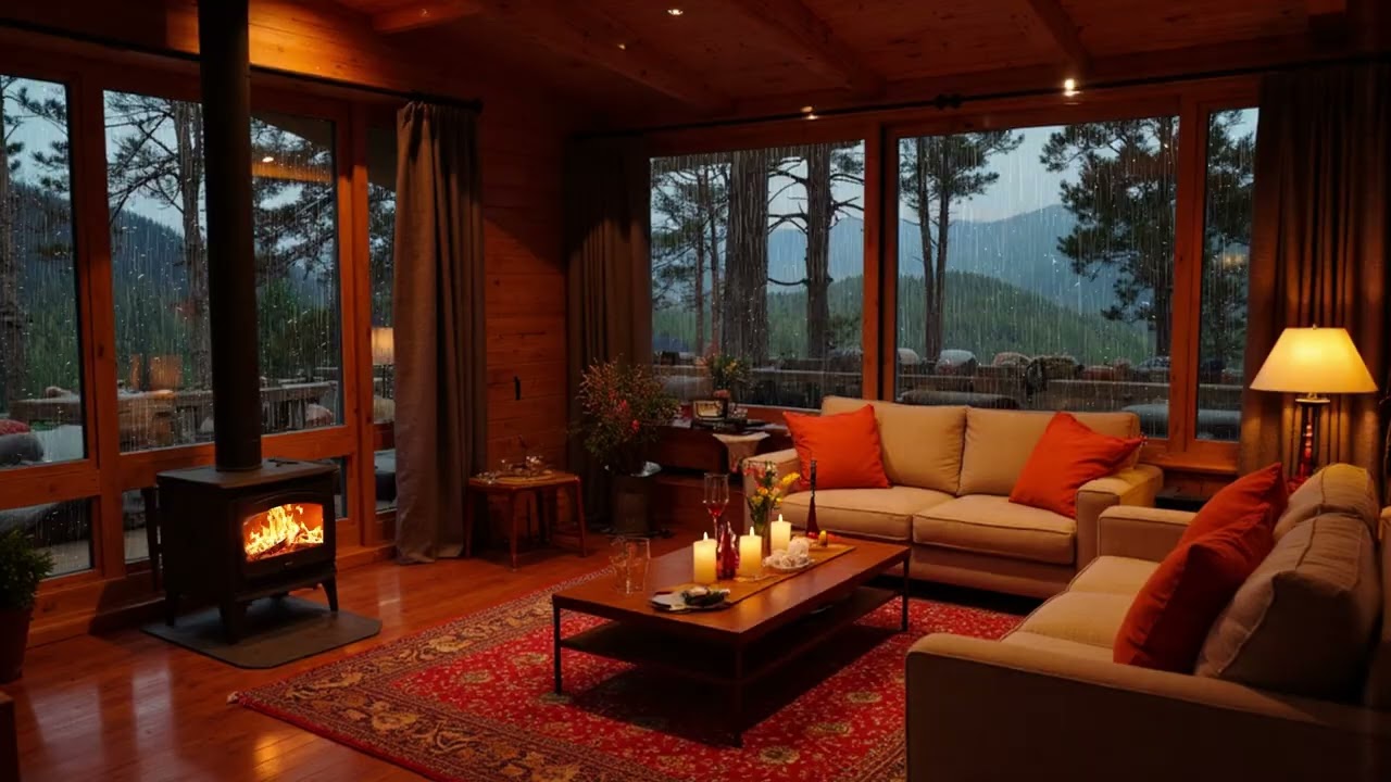 Rainy Forest Retreat with Fireplace Glow | Smooth Jazz for Study, Sleep & Calm Nights
