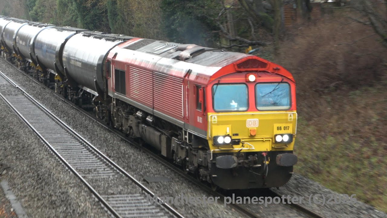DB UK Class 66017 On 6E54 On Tanker Train Is Seen Passing At Wilnecoate On The 06/02/2026