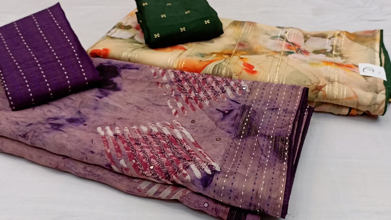 party wear sarees#mirror work#katha work#digital flowers print siquns work#georgette fancy sarees#