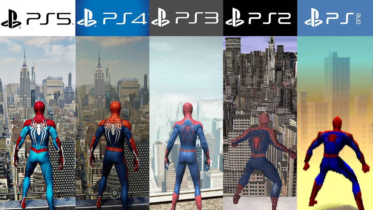 PS5 vs PS4 vs PS3 vs PS2 vs PS1 | ЧЕЛОВЕК-ПАУК — Сравнение поколений и графики (4k 60fps)