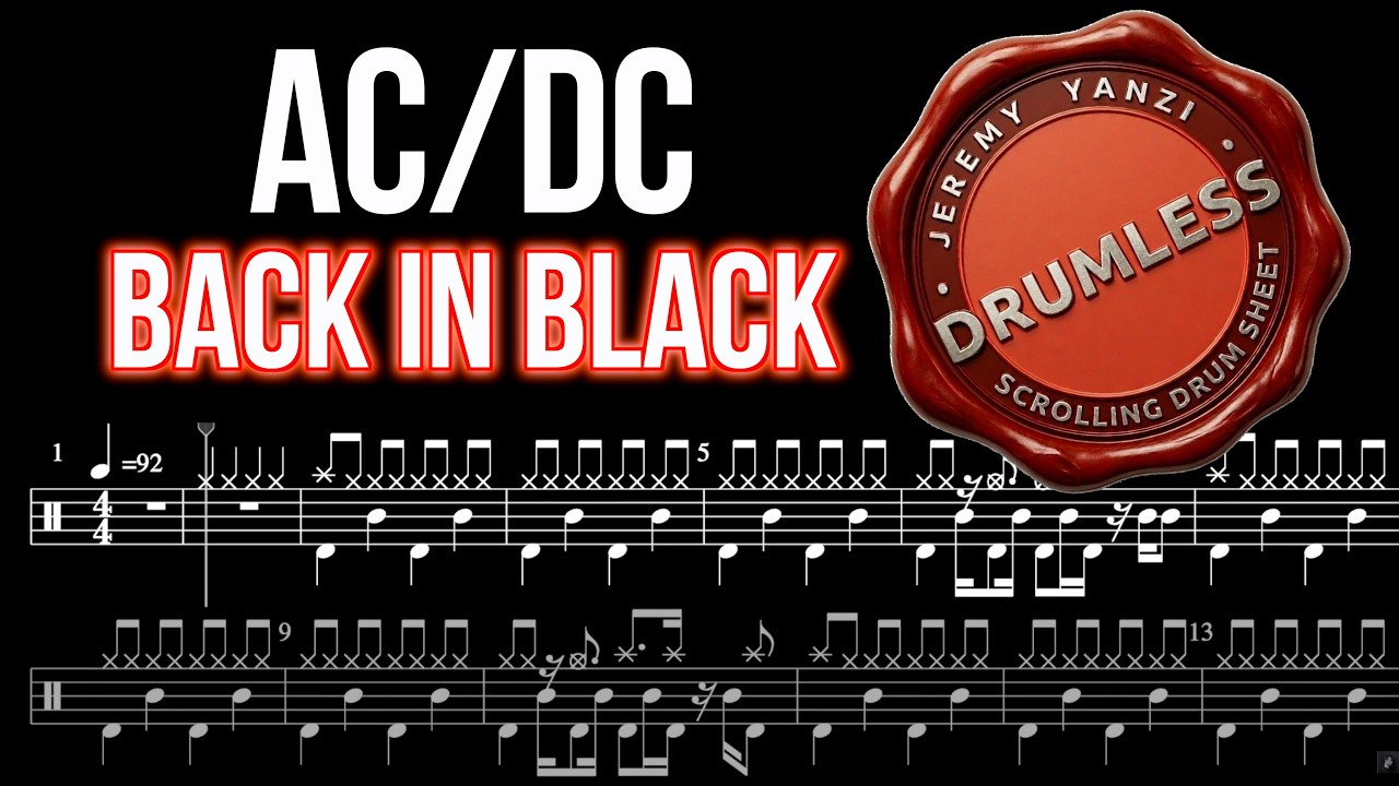 AC/DC - Back In Black - Drumless (with scrolling drum sheet)