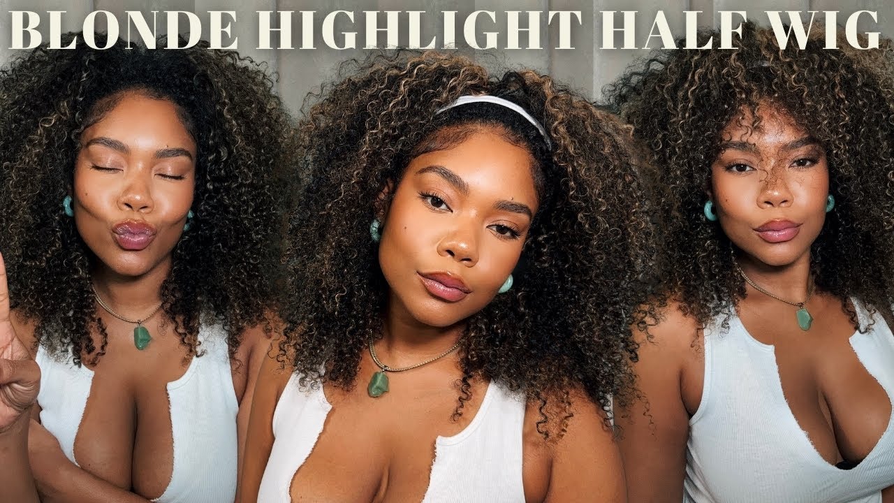 Blonde Highlight Curly Half Wig $150 | Giving 2000's Beyonce Vibes For