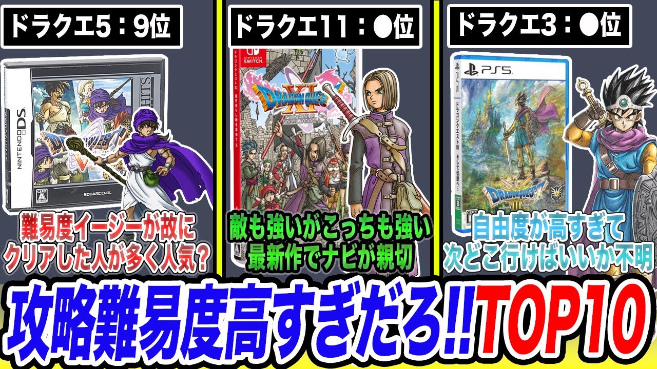 【2位を当てるゲーム】敵の強さ、フラグ立て... 一番難しいドラクエはどれ？攻略難易度高すぎだろ!!ランキングTOP10