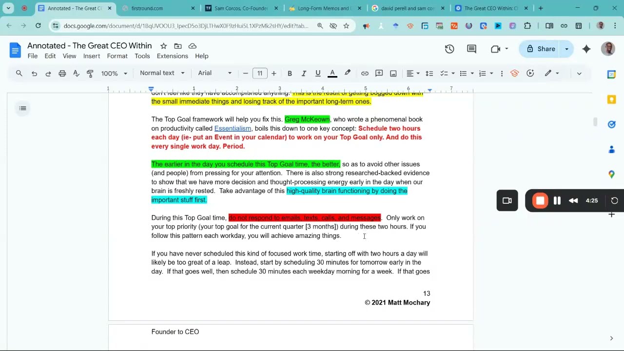 The Great CEO Within by Matt Mochary: Chapter 9 Energy Audit and Zone of Genius