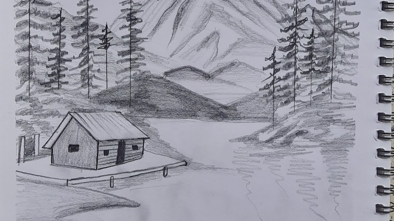 Easy Mountain Scenery Pencil Drawing For Beginner / Draw Landscape Scenery By Pencil 