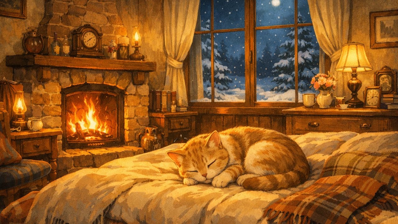 vintage oldies playing in another room and it's snowing (crackling fireplace & falling snow), Vol.