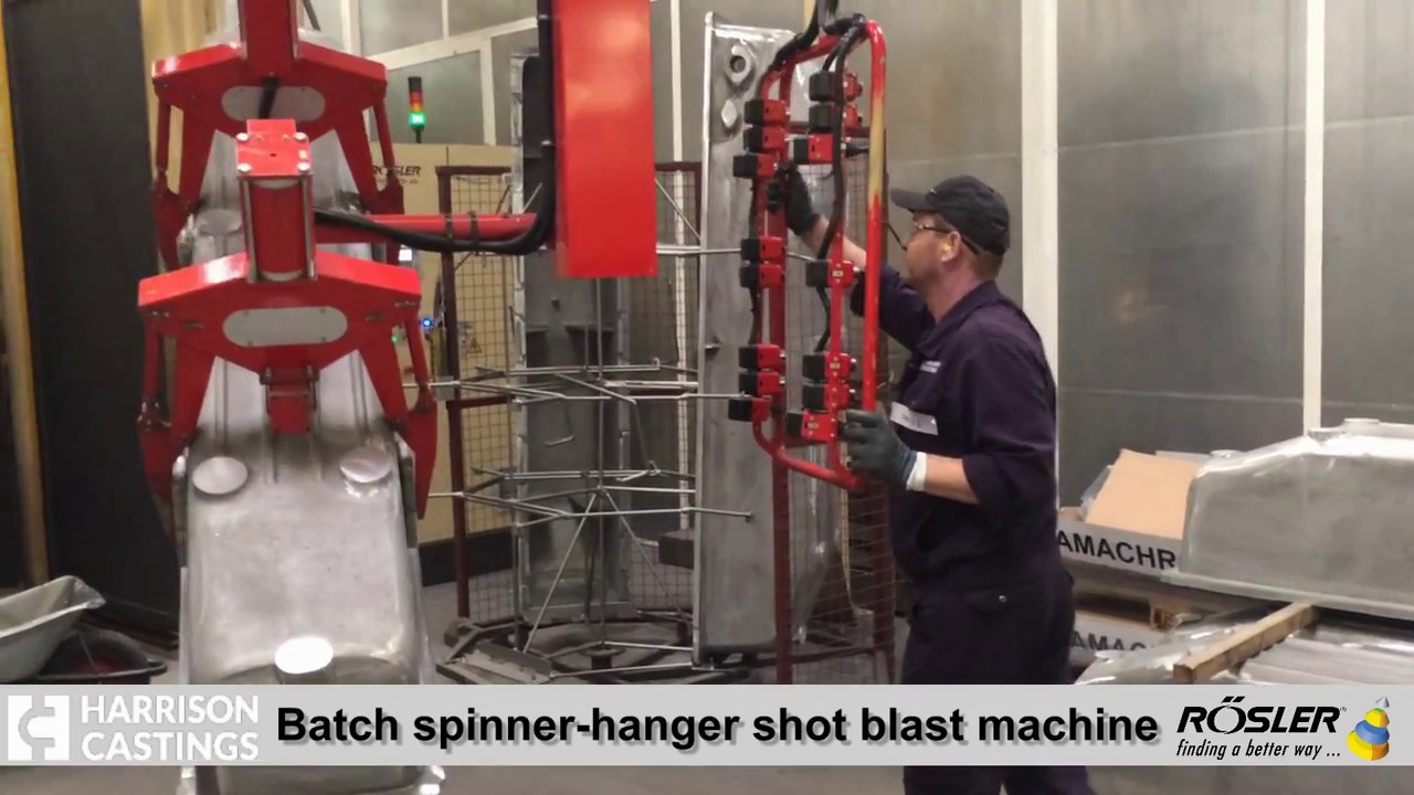 Batch spinner hanger shot blast machine