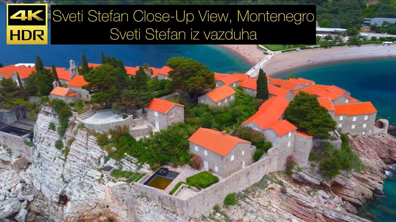 Sveti Stefan from above Close-Up View, Montenegro Crna Gora June 2023 - Sveti Stefan iz vazduha