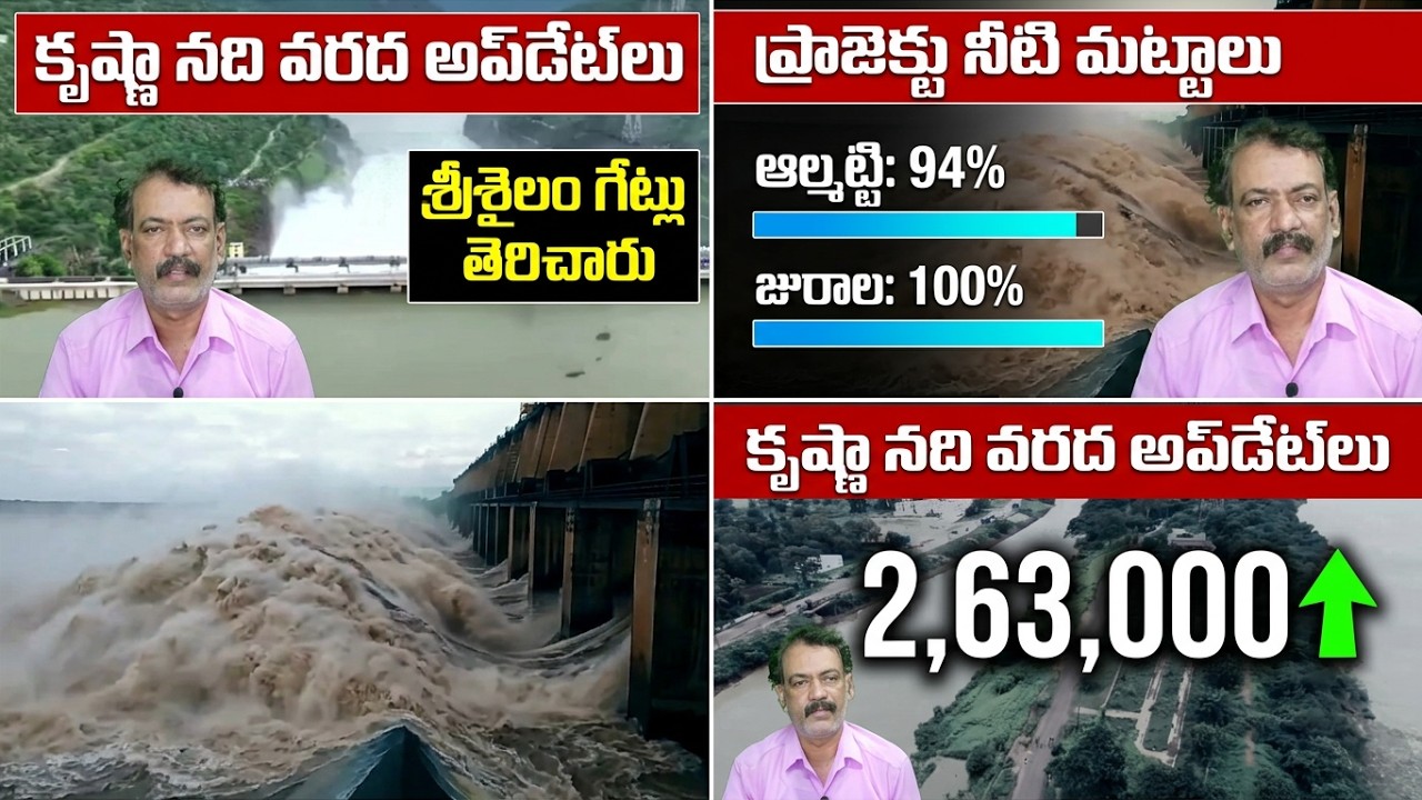 Krishna River Flood Latest News Updates || Srisailam Dam Flood Gates Open Today Almatti Jurala Flood