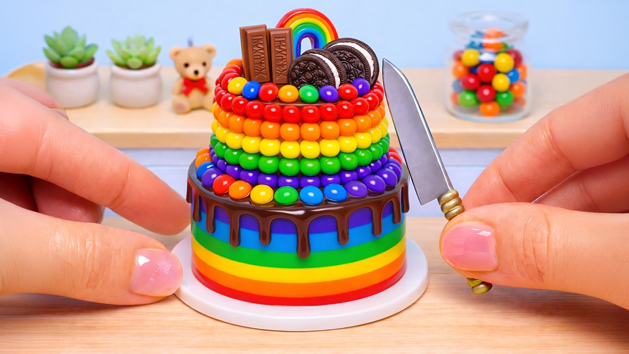 Colorful Rainbow Cake Recipe 🌈 Satisfying Beautiful Miniature Rainbow Cake by Lotus Cakes