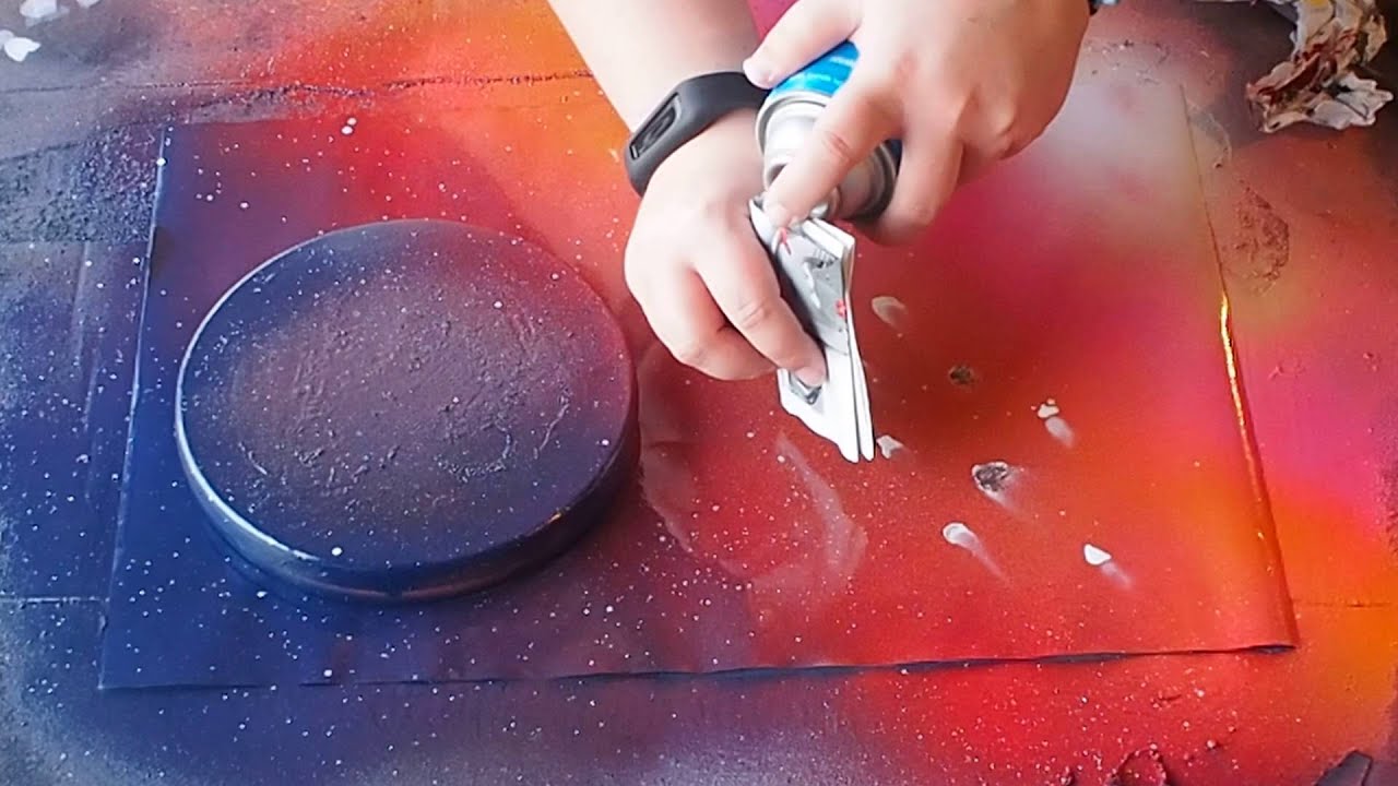 Spray Paint Art - Meteors and Planet - ASMR