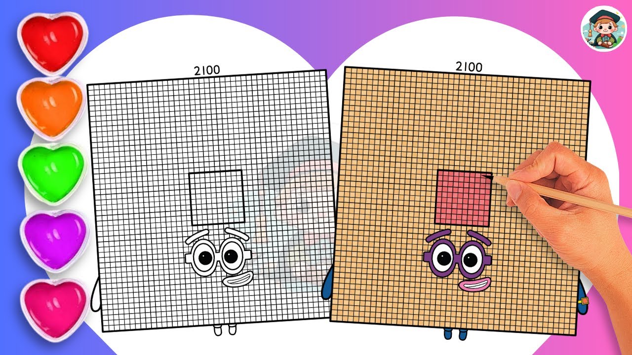 Как рисовать раскраску Numberblock 2100🌈 - Учимся рисовать раскраску Numberblock 2100 для детей