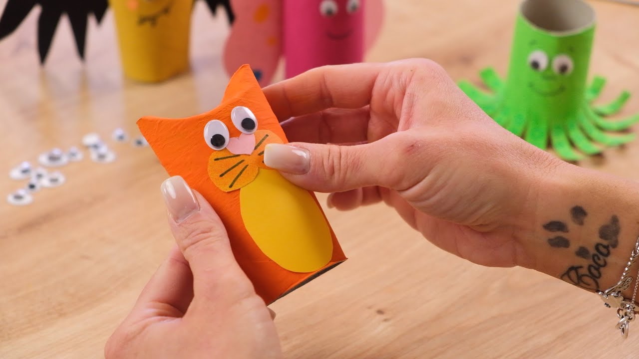 Bastelidee mit Kindern | Papier L&Ouml;WE aus Klopapier Rollen