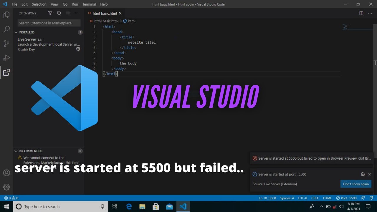 visual studio code live not working | Live server not working #vasualstudiolivenotworking