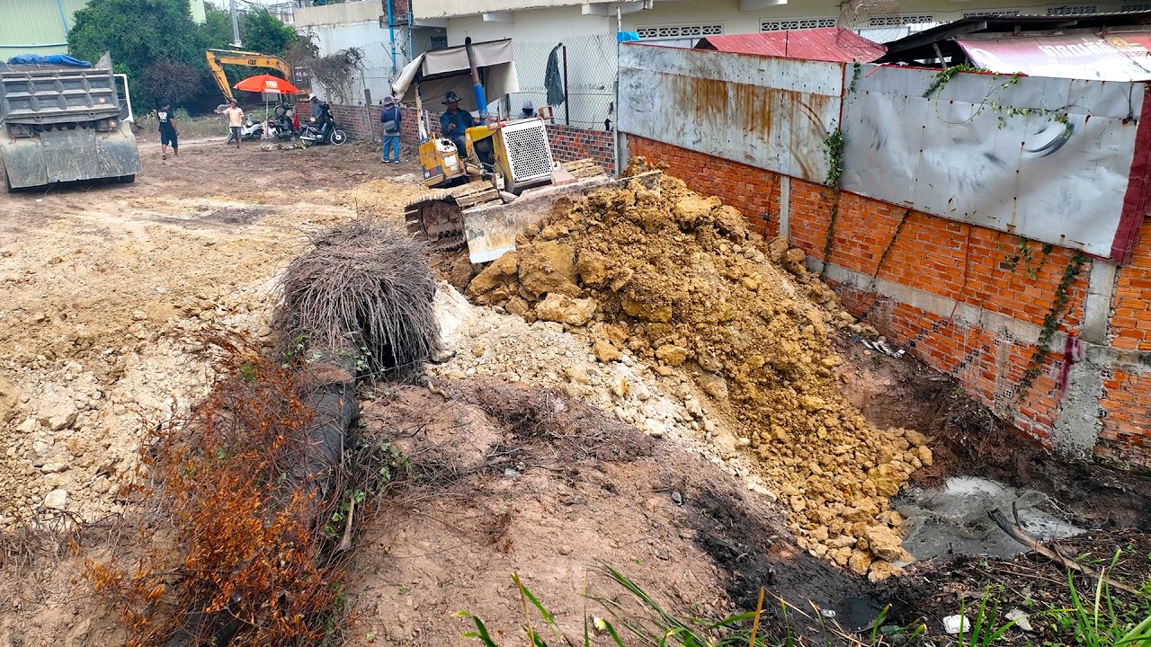 Start Opening Amazing Project! Landfill on Flooded Pond Using Skills Dozer D20P with 5Ton Truck