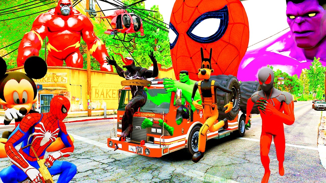 Giải Cứu Si&ecirc;u Nh&acirc;n Người Nhện Chạy Xe &Ocirc; T&ocirc; Cứu Hỏa, Mcqueen Truck! Spider man Cars VS Hulk Superhero