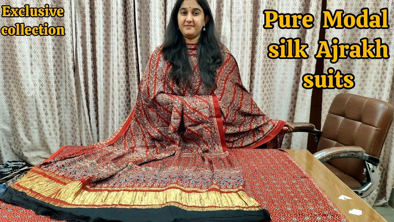 Pure Modal silk Ajrakh handblock suit 🌹Maheshwari silk suits 🌹