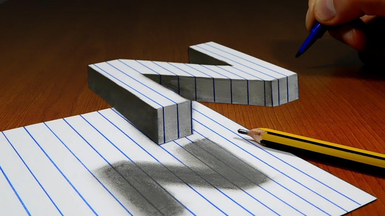 3D Trick Art On Line Paper, Floating Letter Z