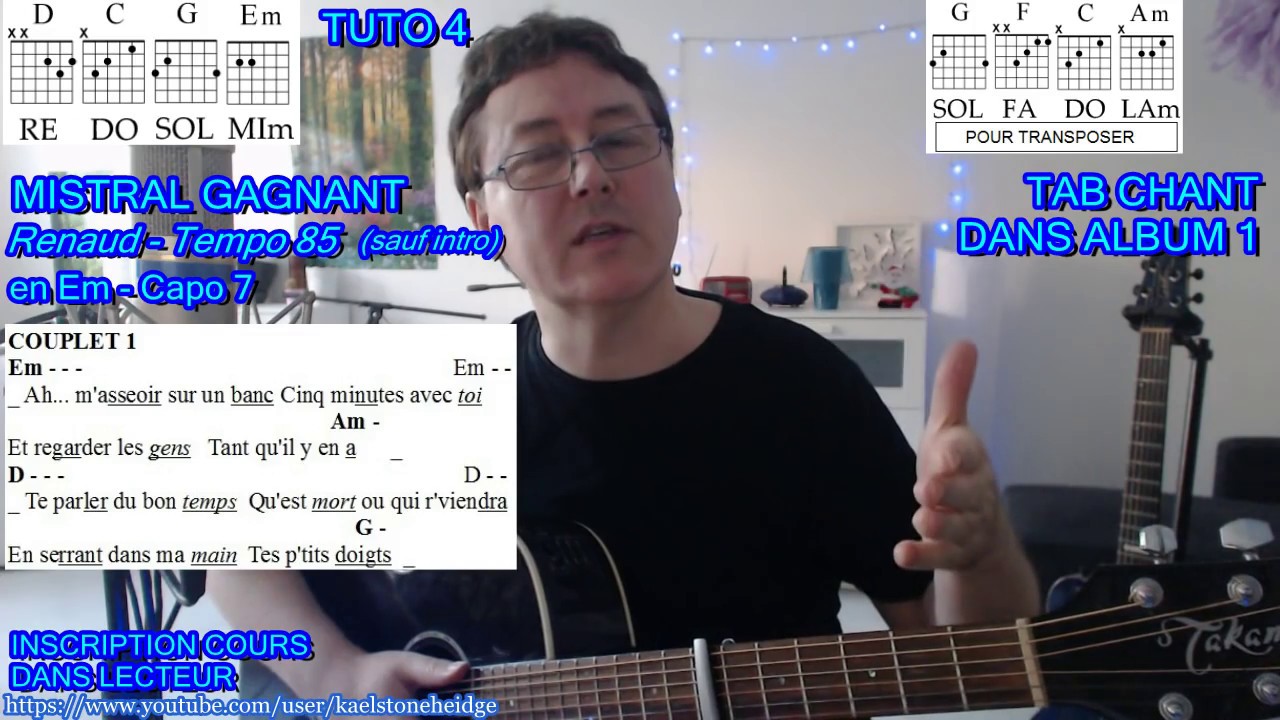MISTRAL GAGNANT (Renaud) - Tuto 3/7 - Couplet (très facile) + TAB sans barré - Cours de Guitare