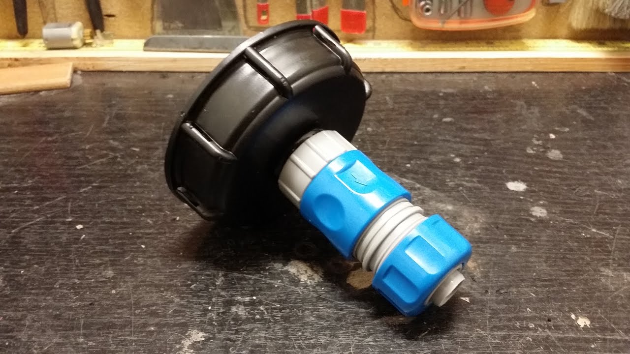 Modificación tapón depósito de agua IBC para poner conector rápido de manguera. IBC Tank Tap Adaptor