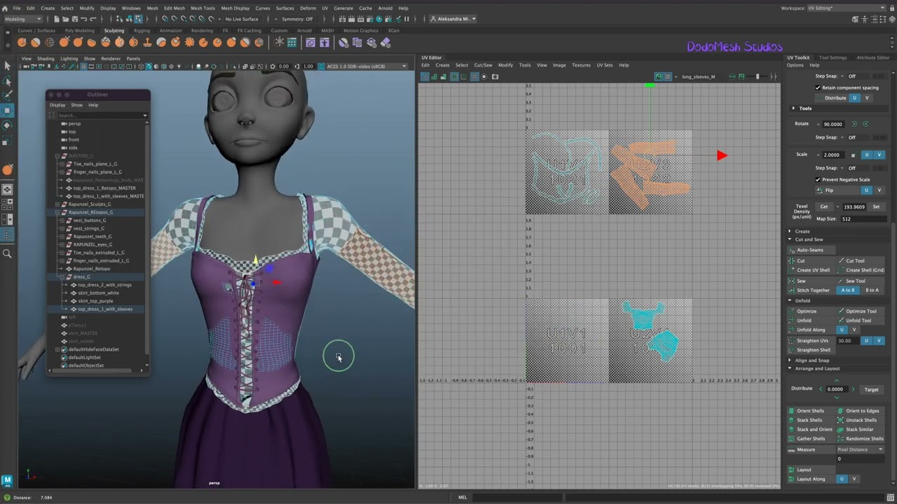 Part 16 UDIM Uvs top dress and sleeves