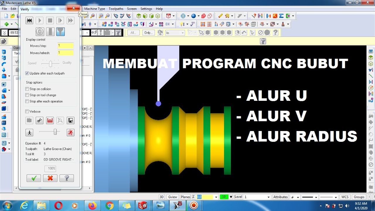MASTERCAM X5 / MEMBUAT PROGRAM CNC 2 AXIS (BUBUT) #3 ; PEMBUBUTAN ALUR (GROOVE)