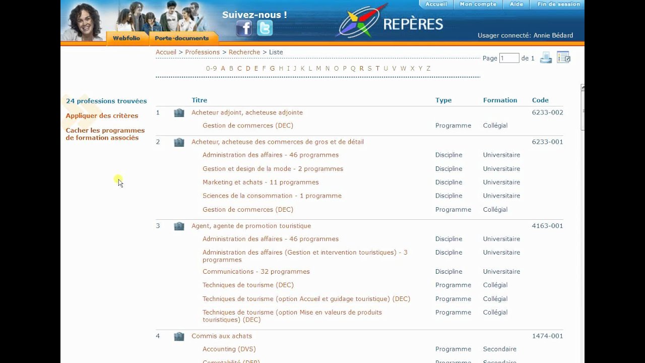 Professions et formations associées