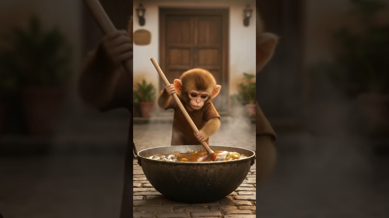 Baby Monkey Rio Built a Giant Cake for New Year  🐒🎂