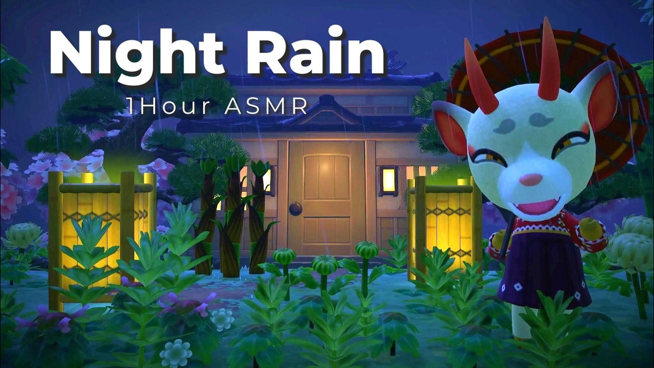 【ACNH ASMR】☔ ぐっすり眠れる夜の雨音と和風の島・睡眠導入 | Night Rain Sleep Ambience 1 Hour