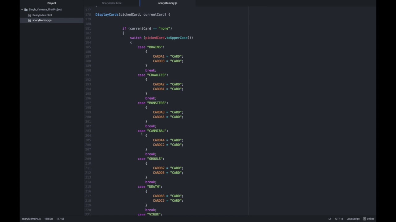 Scary Memory JavaScript Game Presentation