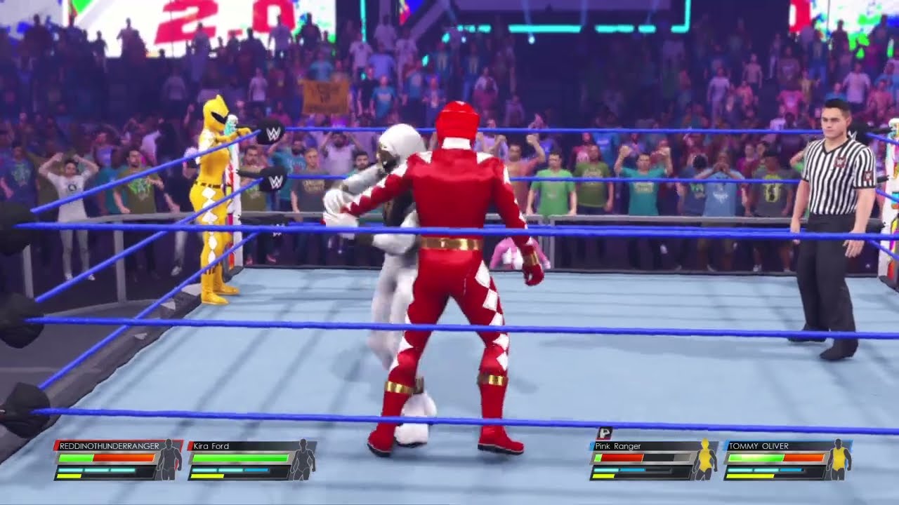 Dino Thunder Red and Yellow Rangers vs. Mighty Morphin White and Pink Rangers
