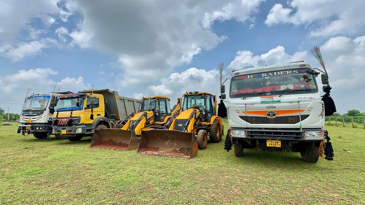 2 JCB 3dx Backhoe Loading Mud in Tata Signa 3530 Tipper and Tata 2518 Truck