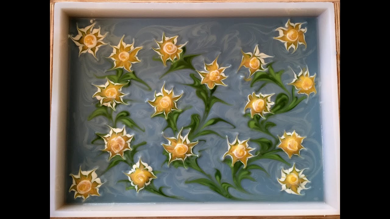 Making and Cutting Ebru Inspired Daisies - Cold Process Soap