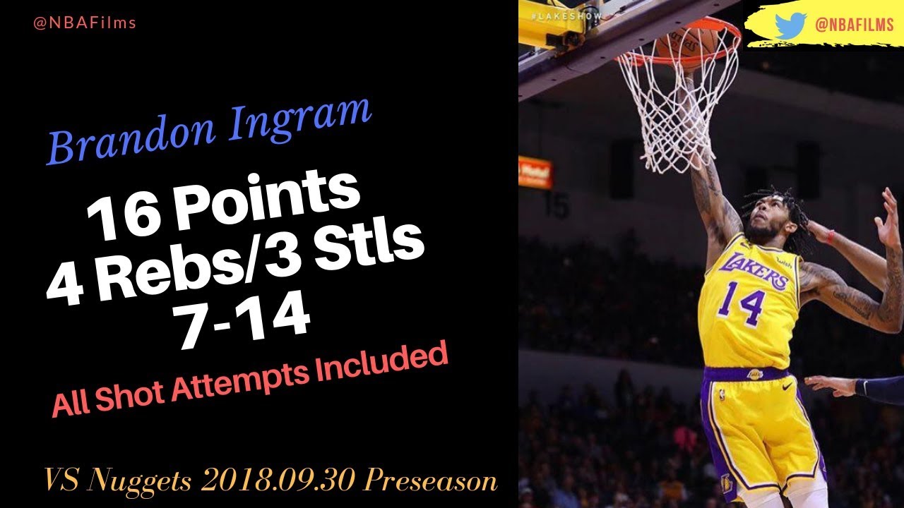 Brandon Ingram 16 Points, 7 -14 FG all shot attempts included 2018.09.30 vs Nuggets Preseason Game 1