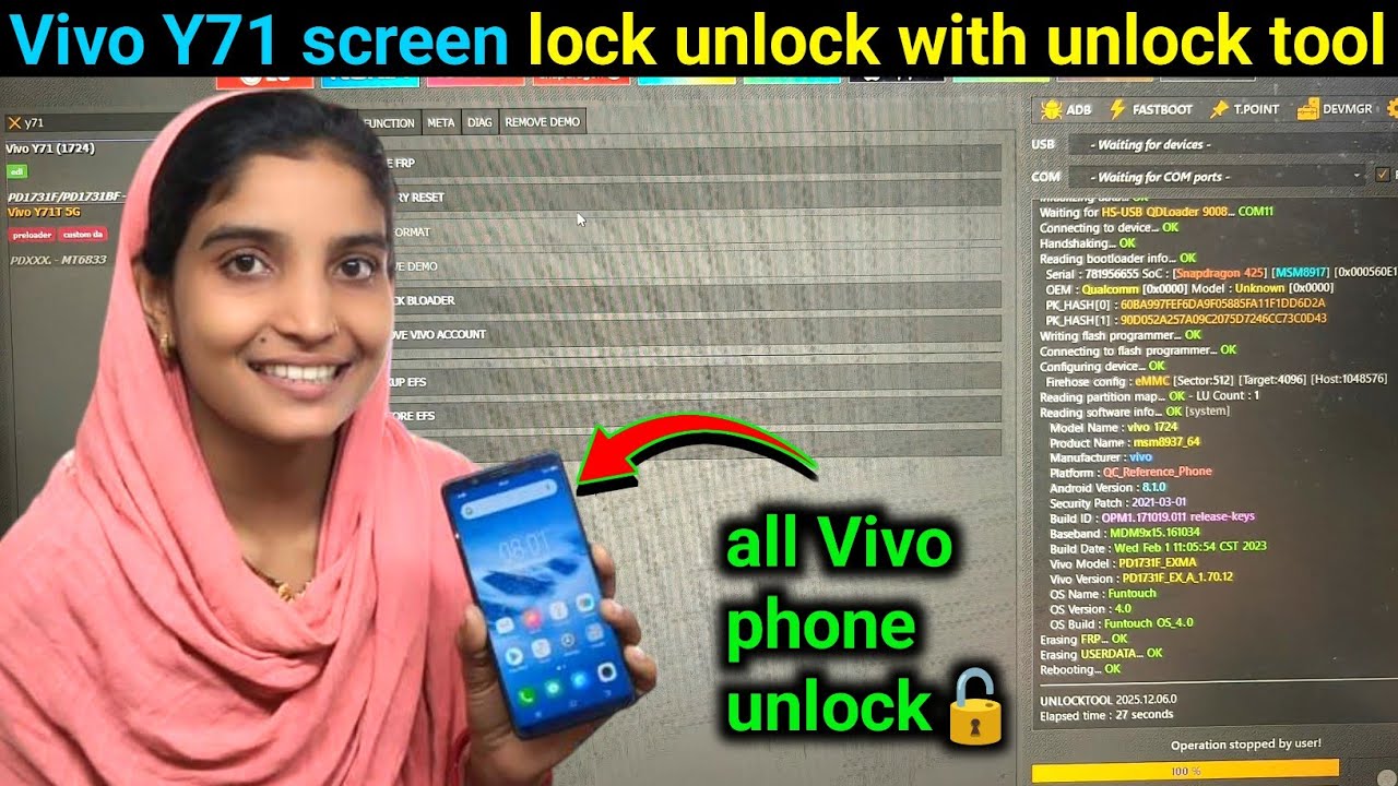 All Vivo phone unlock with unlock tool | vivo mobile ka lock kaise Tode | vivo y71 frp bypass new