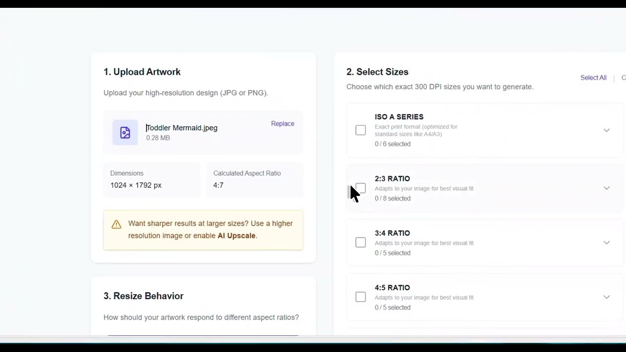 Прекратите вручную изменять размер картин на Etsy | Генерируйте все размеры для печати автоматически