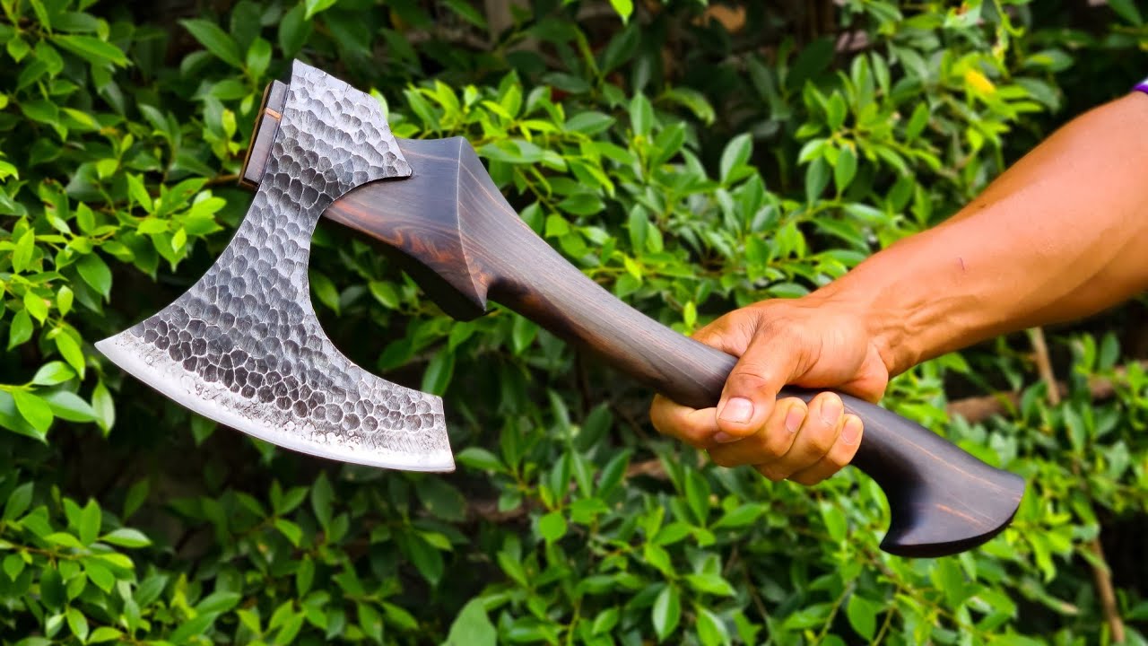 Viking Bearded Axe , Making a Beautiful Axe Handle With Basic Tools , Woodworking