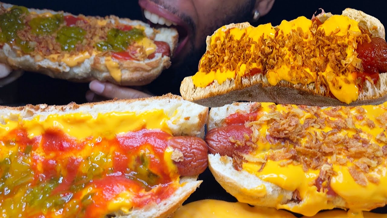 ASMR ⚠️MESSY EATING🤤DEVOURING CHEESY SLOPPY JOE DOGS FOOTLONGS SPICY CHEESE SAUCE MUKBANG🔥