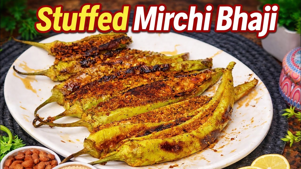 Stuffed Mirchi Bhaji Recipe | Masala Bharwa Mirchi Fry | Easy Indian Street Style Mirchi Recipe