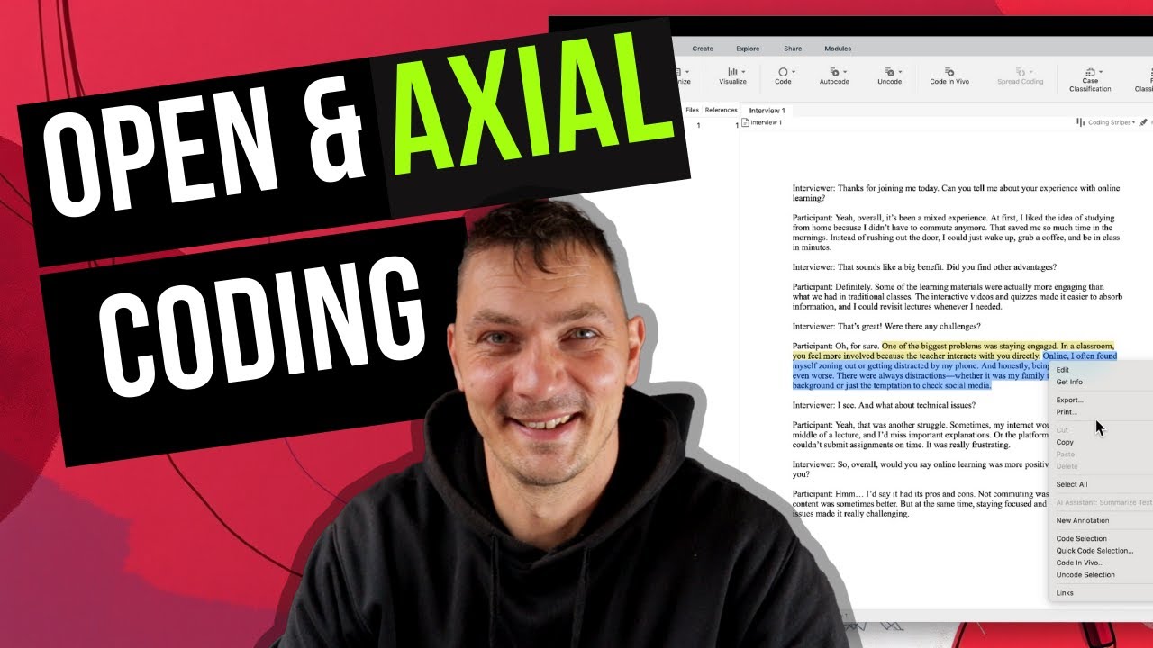 Open coding and Axial coding in Qualitative data analysis