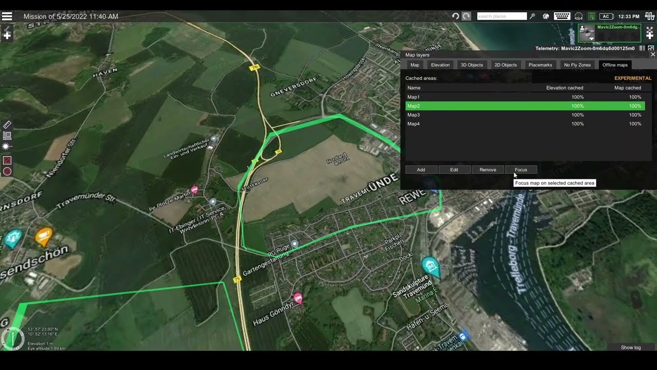 Caching map and elevation for offline use with UgCS
