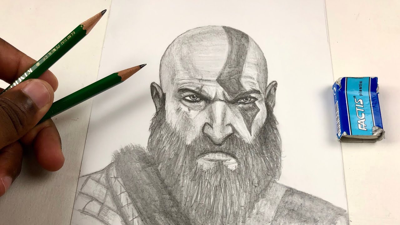 How To Draw Kratos: Step by Step - God Of War (TWO PENCILS)